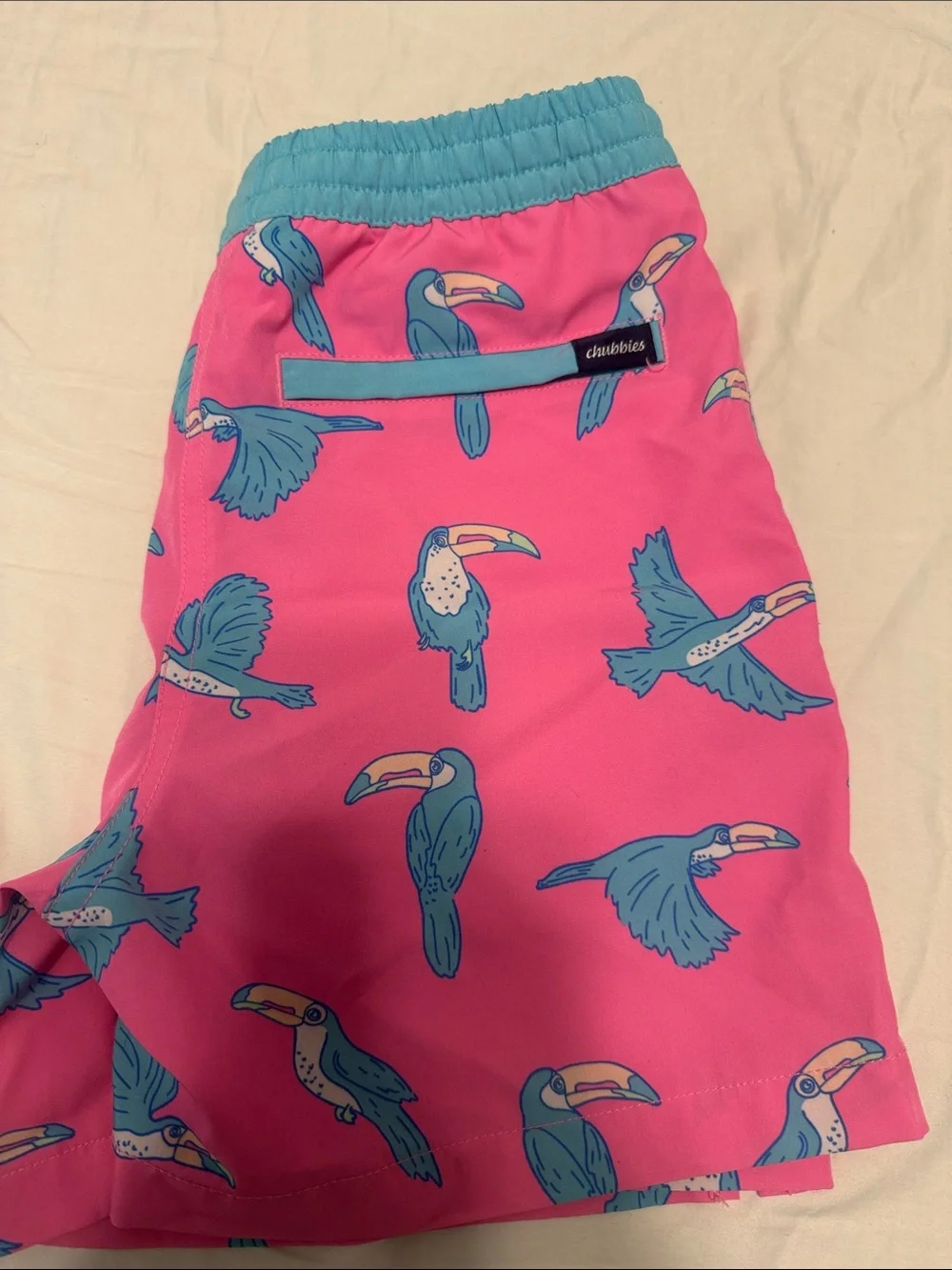 chubbies Pink Toucan Print Shorts with Blue Waistband Size Youth 8